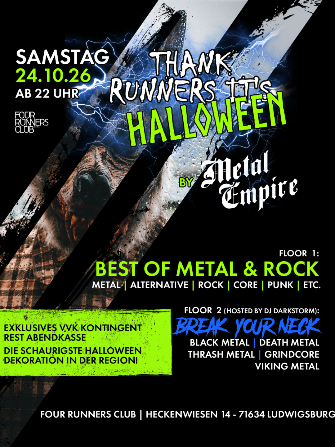 Metal Halloween Party am 24. Oktober 2026 im Four Runners Club in Ludwigsburg bei Stuttgart