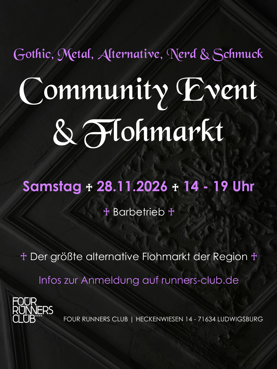 Alternative Gothic und Metal Flohmarkt am 28. November 2026 im Four Runners Club Ludwigsburg